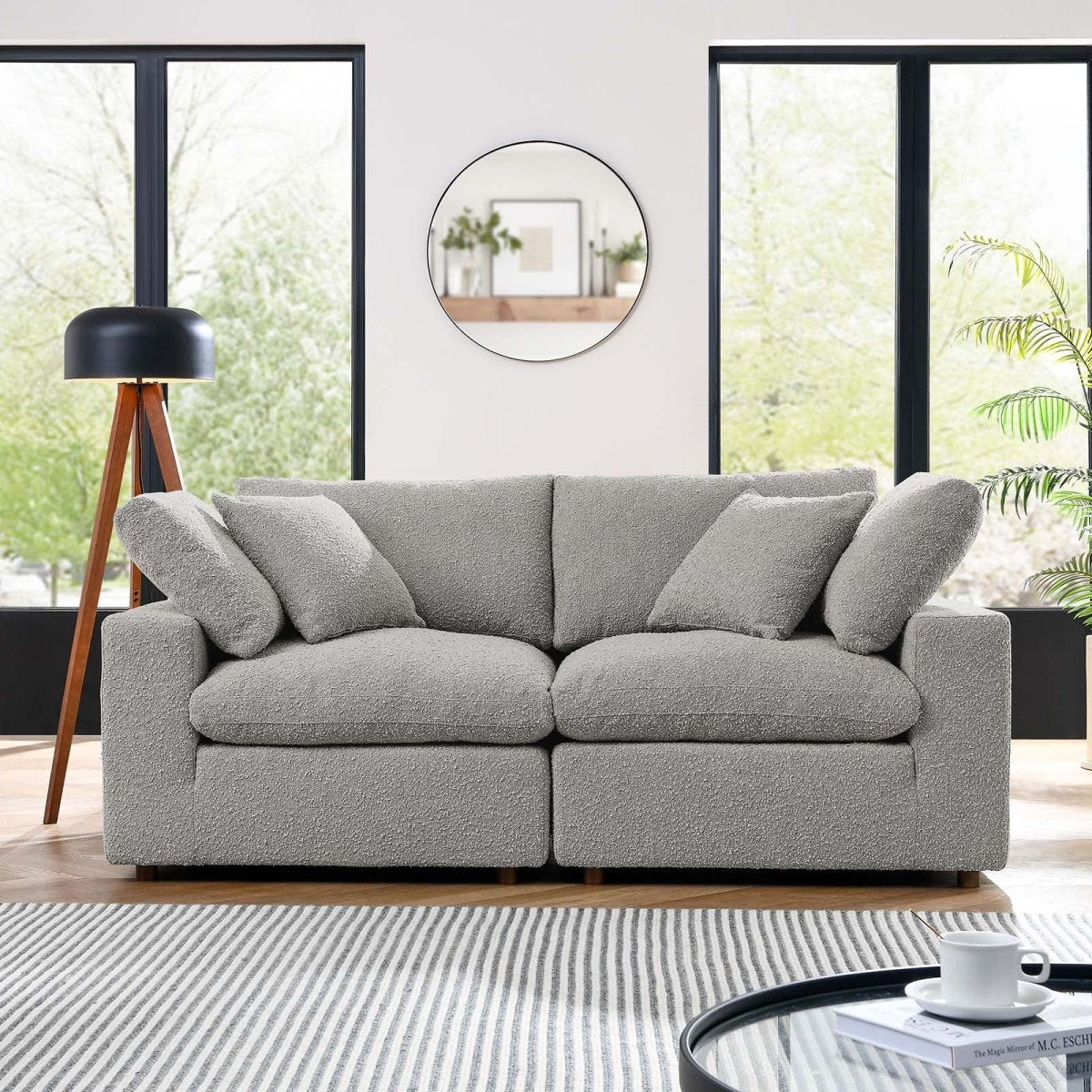 Commix Down Filled Overstuffed Boucle Fabric Loveseat - BUILDMYPLACE