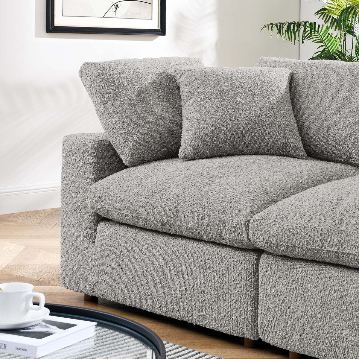 Commix Down Filled Overstuffed Boucle Fabric Loveseat - BUILDMYPLACE
