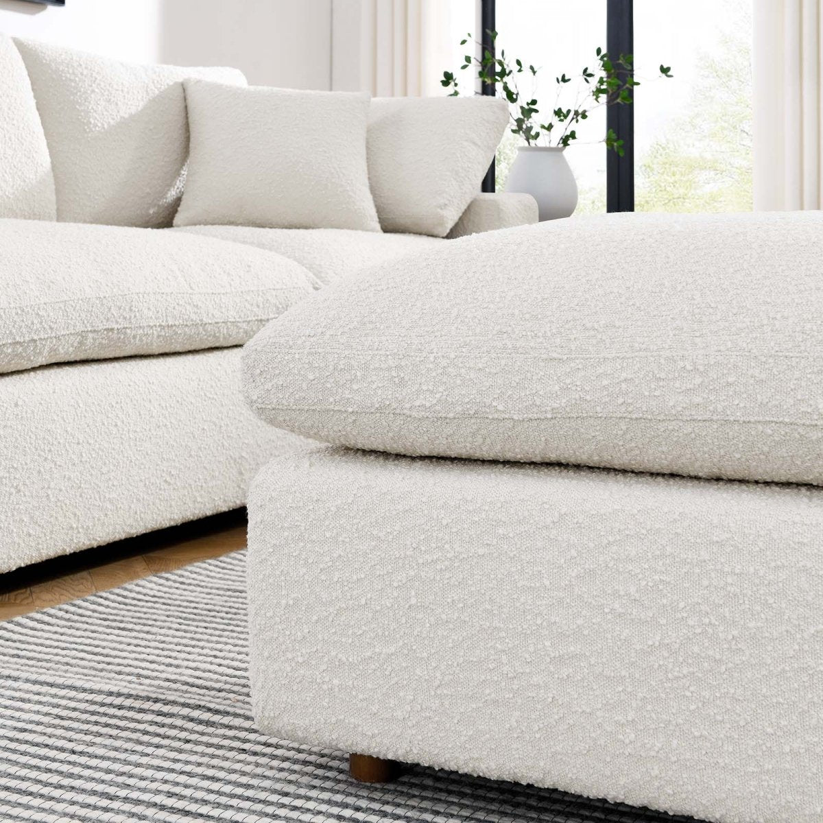 Commix Down Filled Overstuffed Boucle Fabric Ottoman - BUILDMYPLACE
