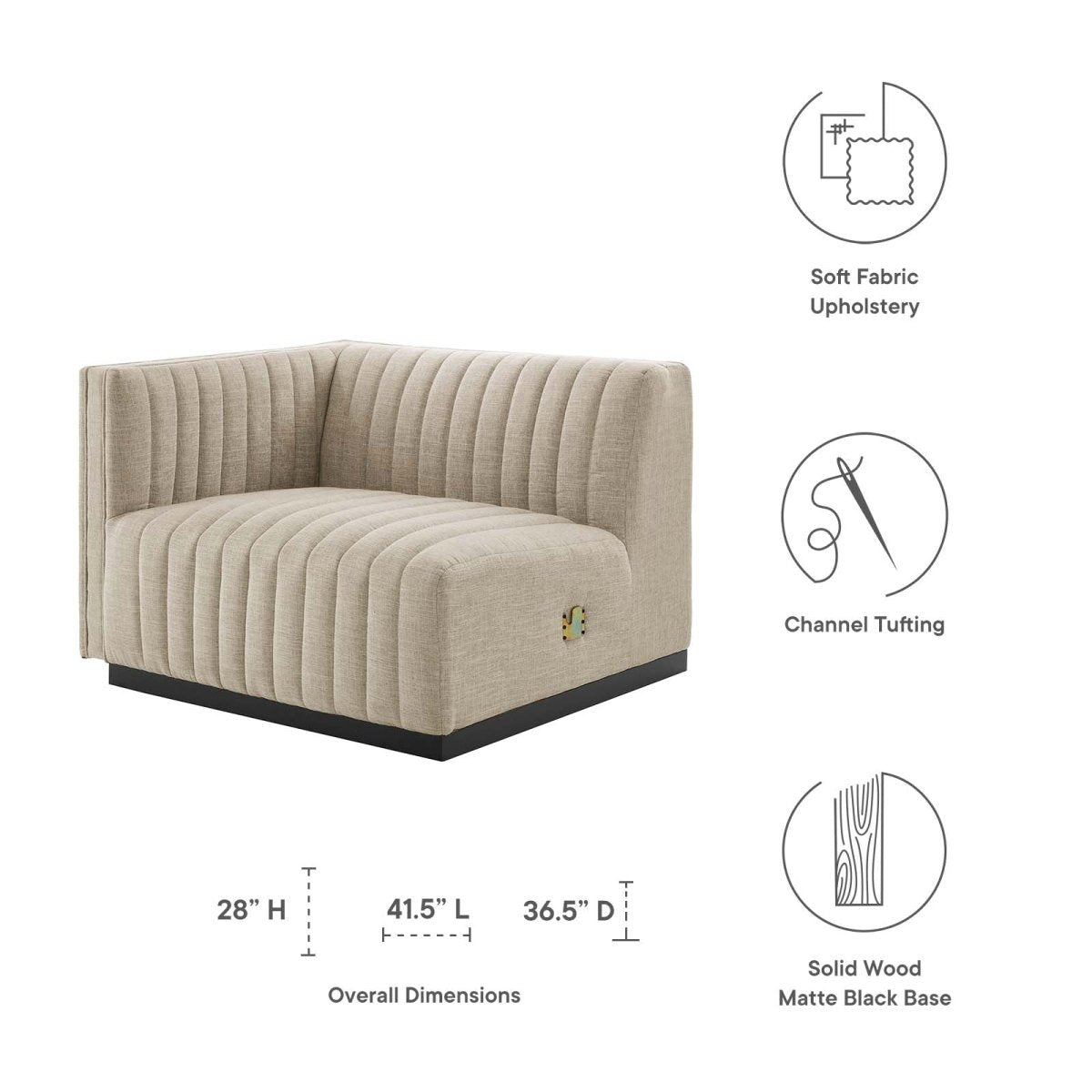 Conjure Channel Tufted Upholstered Fabric Left - Arm Chair - BUILDMYPLACE
