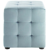 Contour Tufted Square Ottoman - 15.5 Inch - Upholstered Performance Velvet - Ivory - BUILDMYPLACE