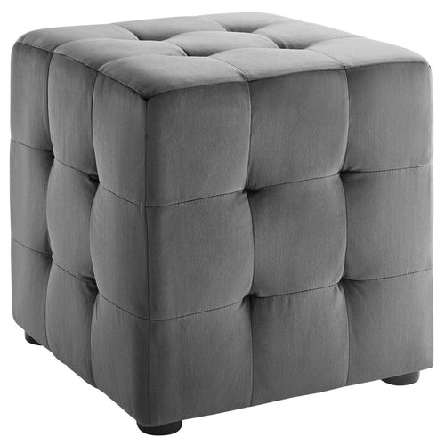 Contour Tufted Square Ottoman - 15.5 Inch - Upholstered Performance Velvet - Ivory