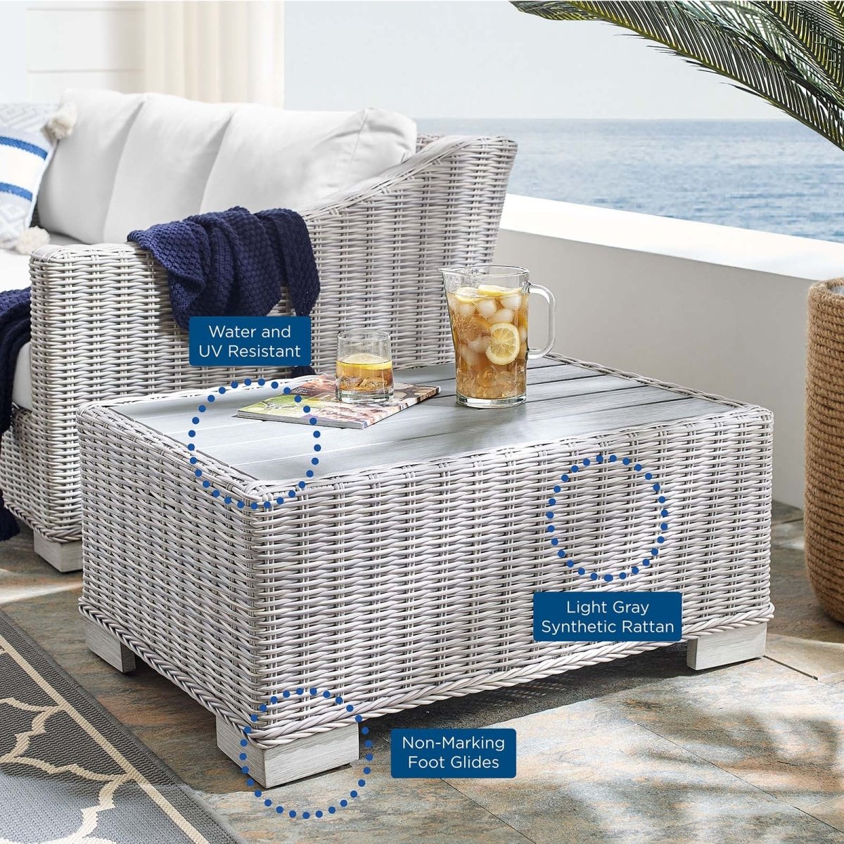 Conway 32" Outdoor Patio Wicker Rattan Coffee Table - BUILDMYPLACE