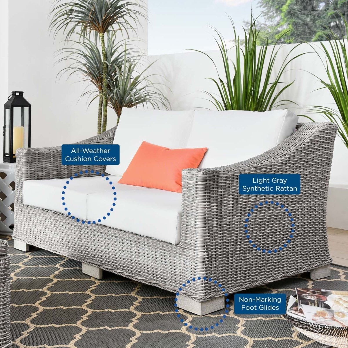 Conway Outdoor Patio Wicker Rattan Loveseat - BUILDMYPLACE