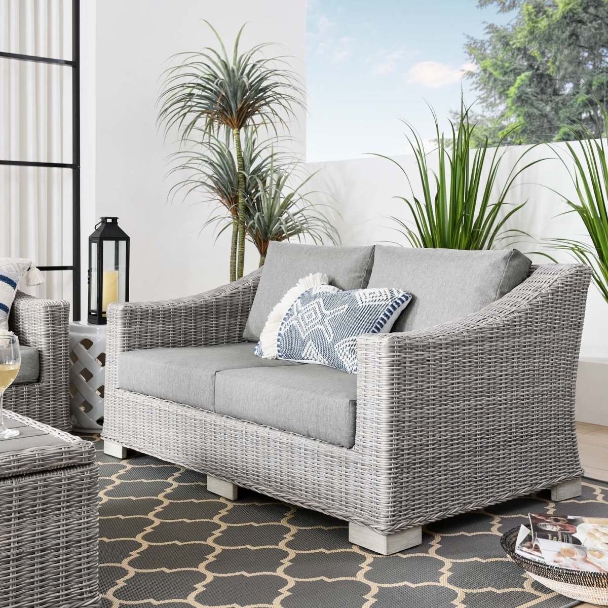 Conway Outdoor Patio Wicker Rattan Loveseat - BUILDMYPLACE