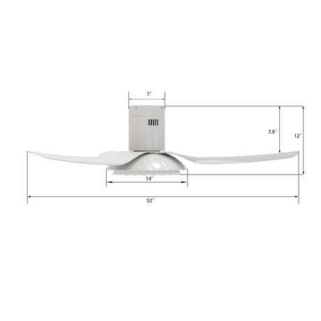 Daffodil 52 Inch 3 - Blade Flush Mount Best Smart Ceiling Fan With Led Light Kit And Remote - White/White - LEDMyPlace