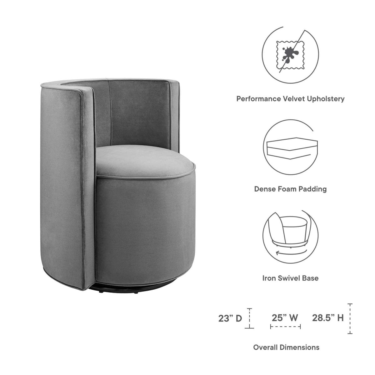 Della Performance Velvet Fabric Swivel Chair - BUILDMYPLACE