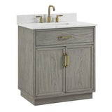 Denton 30 In. Freestanding Solid Wood Bathroom Vanity With Calacatta Quartz Sink Top with 4 In. Backsplash in Nature Elm Finish - BUILDMYPLACE