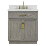 Denton 30 In. Freestanding Solid Wood Bathroom Vanity With Calacatta Quartz Sink Top with 4 In. Backsplash in Nature Elm Finish - BUILDMYPLACE