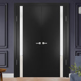 Solid French Double Doors | Planum 0040 Matte Black with White Glass | Wood Solid Panel Frame Trims | Closet Bedroom Sturdy Doors