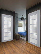 Interior Solid French Door | Veregio 7602 Matte Grey with Frosted Glass | Single Regular Panel Frame Trims Handle | Bathroom Bedroom Sturdy Doors