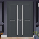 Interior Solid French Double Doors | Veregio 7288 Antracite with Frosted Glass | Wood Solid Panel Frame Trims | Closet Bedroom Sturdy Doors