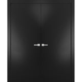 Solid French Double Doors | Planum 0010 Matte Black | Wood Solid Panel Frame Trims | Closet Bedroom