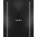 Solid French Double Doors | Planum 0310 Matte Black | Wood Solid Panel Frame Trims | Closet Bedroom