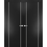 Solid French Double Doors | Planum 0410 Matte Black | Wood Solid Panel Frame Trims | Closet Bedroom