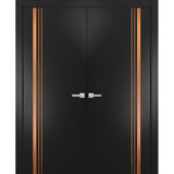 Solid French Double Doors | Planum 1010 Matte Black | Wood Solid Panel Frame Trims | Closet Bedroom