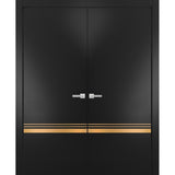 Solid French Double Doors | Planum 2010 Matte Black | Wood Solid Panel Frame Trims | Closet Bedroom