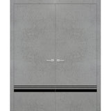 Planum Solid French Double Doors | Planum 0012 Concrete | Wood Solid Panel Frame Trims | Closet Bedroom Sturdy Doors