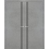 Planum Solid French Double Doors | Planum 0016 Concrete | Wood Solid Panel Frame Trims | Closet Bedroom Sturdy Doors
