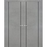 Solid French Double Doors | Planum 0017 Concrete | Wood Solid Panel Frame Trims | Closet Bedroom Sturdy Doors