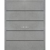 Planum Solid French Double Doors | Planum 0015 Concrete | Wood Solid Panel Frame Trims | Closet Bedroom Sturdy Doors