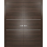Solid French Double Doors | Planum 0110 Chocolate Ash | Wood Solid Panel Frame Trims | Closet Bedroom