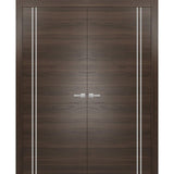 Solid French Double Doors | Planum 0310 Chocolate Ash | Wood Solid Panel Frame Trims | Closet Bedroom