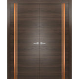 Solid French Double Doors | Planum 1010 Chocolate Ash | Wood Solid Panel Frame Trims | Closet Bedroom