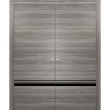 Solid French Double Doors | Planum 0012 Ginger Ash | Wood Solid Panel Frame Trims | Closet Bedroom