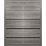 Solid French Double Doors | Planum 0015 Ginger Ash | Wood Solid Panel Frame Trims | Closet Bedroom