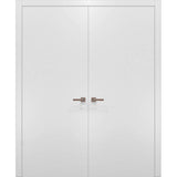 Solid French Double Doors | Planum 0010 White Silk | Wood Solid Panel Frame Trims | Closet Bedroom