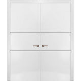 Solid French Double Doors | Planum 0014 White Silk | Wood Solid Panel Frame Trims | Closet Bedroom
