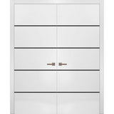 Solid French Double Doors | Planum 0015 White Silk | Wood Solid Panel Frame Trims | Closet Bedroom