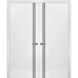 Solid French Double Doors | Planum 0016 White Silk | Wood Solid Panel Frame Trims | Closet Bedroom