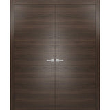 Solid French Double Doors | Planum 0010 Chocolate Ash | Wood Solid Panel Frame Trims | Closet Bedroom