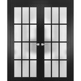Solid French Double Frosted Glass Doors 12 Lites | Felicia 3312 Matte Black | Single Regural Panel Frame Trims | Bathroom Bedroom Sturdy Doors