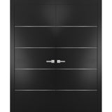Solid French Double Doors | Planum 0020 Matte Black | Wood Solid Panel Frame Trims | Closet Bedroom Sturdy Doors