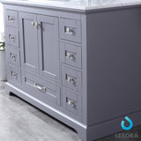 Dukes 48" Dark Grey Single Vanity, White Carrara Marble Top, White Square Sink and 46" Mirror - BUILDMYPLACE