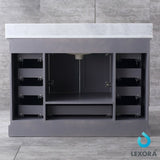Dukes 48" Dark Grey Single Vanity, White Carrara Marble Top, White Square Sink and 46" Mirror - BUILDMYPLACE