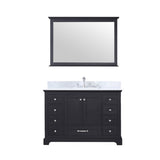 Dukes 48" Espresso Single Vanity, White Carrara Marble Top, White Square Sink and 46" Mirror - BUILDMYPLACE