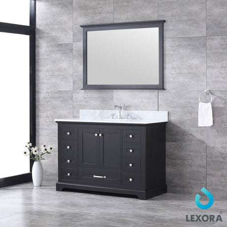 Dukes 48" Espresso Single Vanity, White Carrara Marble Top, White Square Sink and 46" Mirror - BUILDMYPLACE