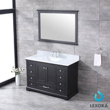 Dukes 48" Espresso Single Vanity, White Carrara Marble Top, White Square Sink and 46" Mirror - BUILDMYPLACE