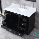 Dukes 48" Espresso Single Vanity, White Carrara Marble Top, White Square Sink and 46" Mirror - BUILDMYPLACE