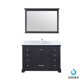 Dukes 48" Espresso Single Vanity, White Carrara Marble Top, White Square Sink and 46" Mirror - BUILDMYPLACE