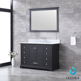 Dukes 48" Espresso Single Vanity, White Carrara Marble Top, White Square Sink and 46" Mirror w/ Faucet - BUILDMYPLACE