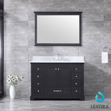 Dukes 48" Espresso Single Vanity, White Carrara Marble Top, White Square Sink and 46" Mirror w/ Faucet - BUILDMYPLACE