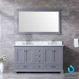 Dukes 60" Dark Grey Double Vanity, White Carrara Marble Top, White Square Sinks and 58" Mirror w/ Faucets - BUILDMYPLACE