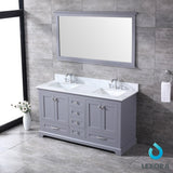 Dukes 60" Dark Grey Double Vanity, White Carrara Marble Top, White Square Sinks and 58" Mirror w/ Faucets - BUILDMYPLACE