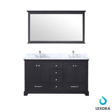 Dukes 60" Espresso Double Vanity, White Carrara Marble Top, White Square Sinks and 58" Mirror w/ Faucets - BUILDMYPLACE