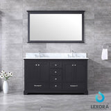 Dukes 60" Espresso Double Vanity, White Carrara Marble Top, White Square Sinks and 58" Mirror w/ Faucets - BUILDMYPLACE